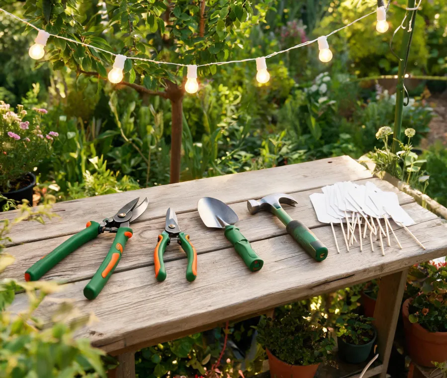 Fiskars garden tools staged for spring yard work